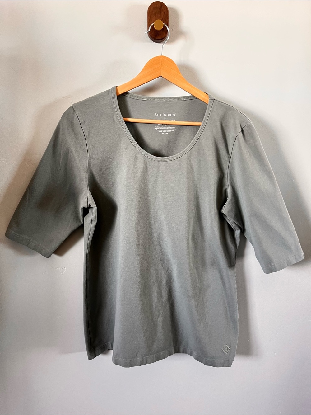 Fair Indigo Short Sleeve Crewneck Top in Sage